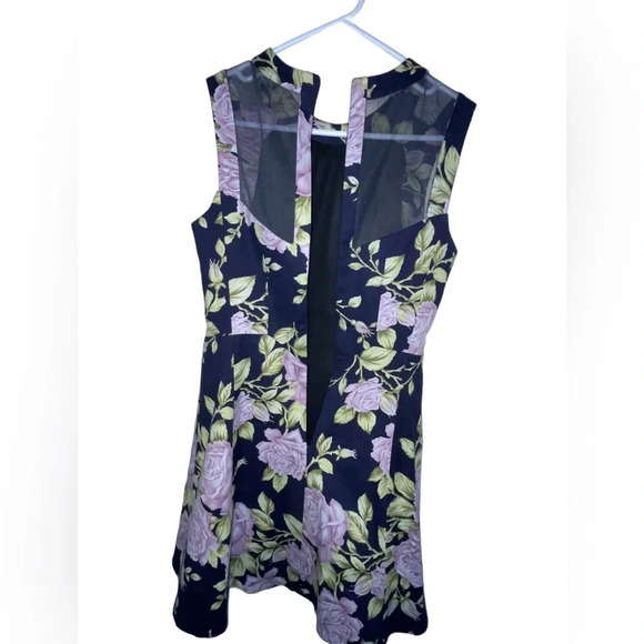 Rag and Bone Navy Mesh Back Dress Fit And Flare Lavender Floral Print Size 0 - Picture 3 of 7